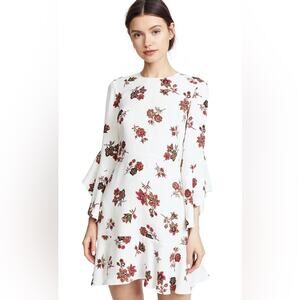 A.L.C. Cassidy Silk Mini Ruffle Dress - White with Red Floral  Size 12 NWT